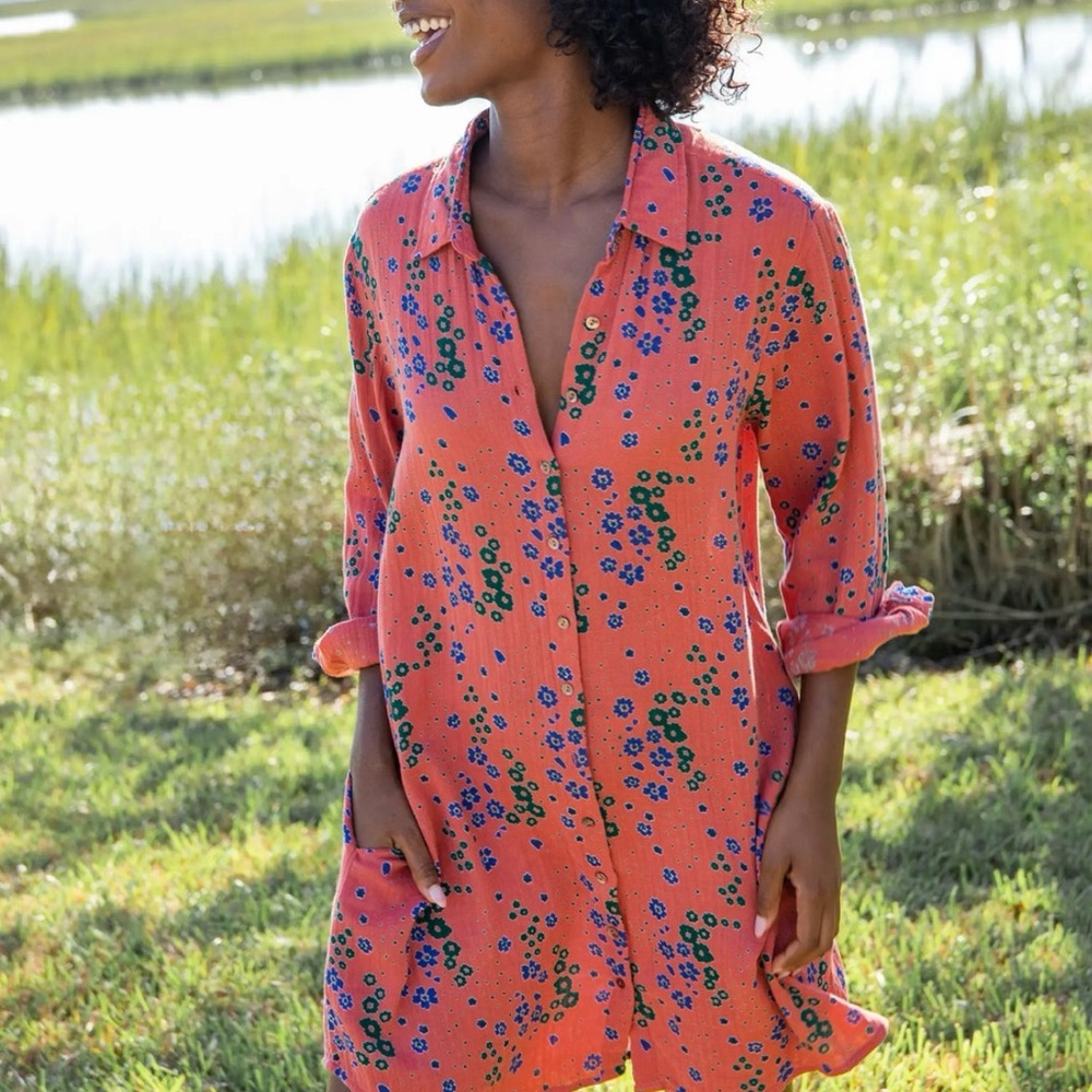 Natural Life Teal and Pink Floral Dress - Picture 4 of 5